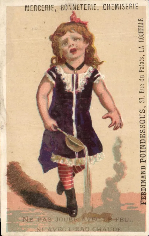 Kleine Mädchen mit Besen — Sicherheitshinweis — Ferdinand Poindessous, 37 rue du Palais, La Rochelle - Vorderseite