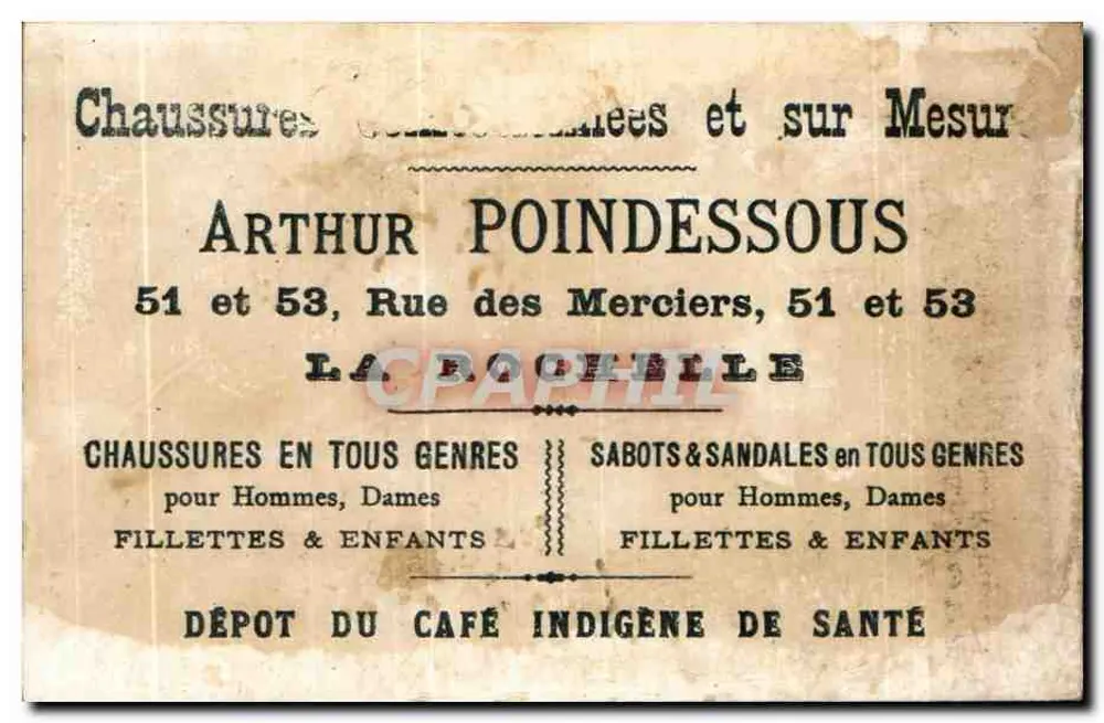 Dois meninos em uma cena cômica — Calçados Arthur Poindessous, 51 & 53, La Rochelle - Verso
