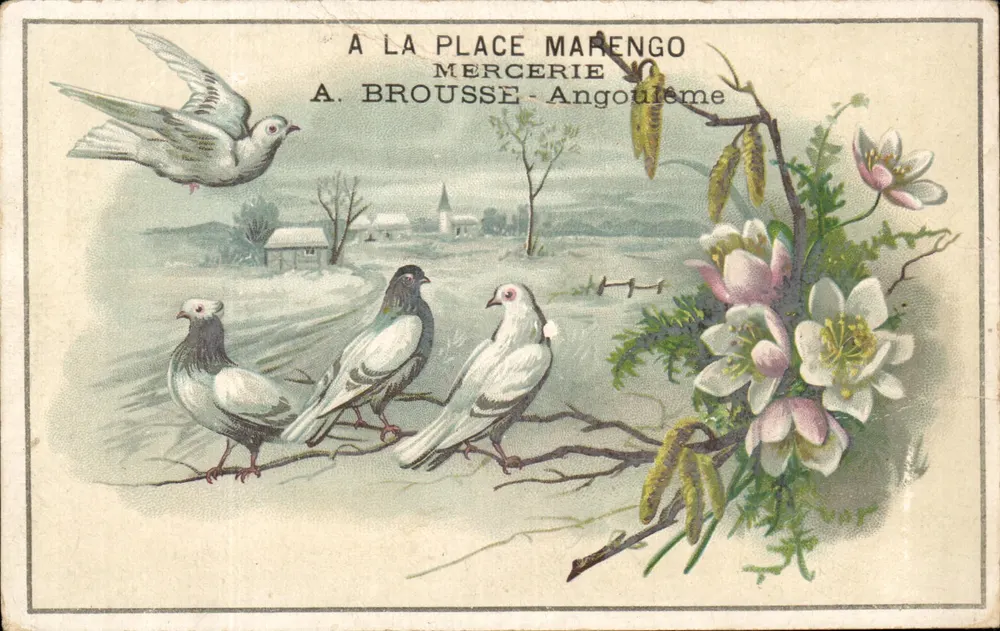 Pigeons et fleurs — scène de printemps — éditeur A. Brousse, Angoulême - Vorderseite