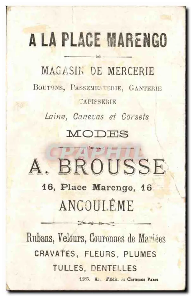 Pigeons et fleurs — scène de printemps — éditeur A. Brousse, Angoulême - Rückseite