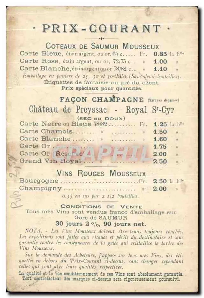 Château de Preyssac et Royal St-Cyr — Vins Mousseux Léon Boutin — éditeur MAX SIDAINE - Verso