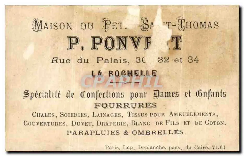 Kind met kat — Minet! ik breng iets mee om het te bereiken — P. Ponvret, La Rochelle - Achterkant