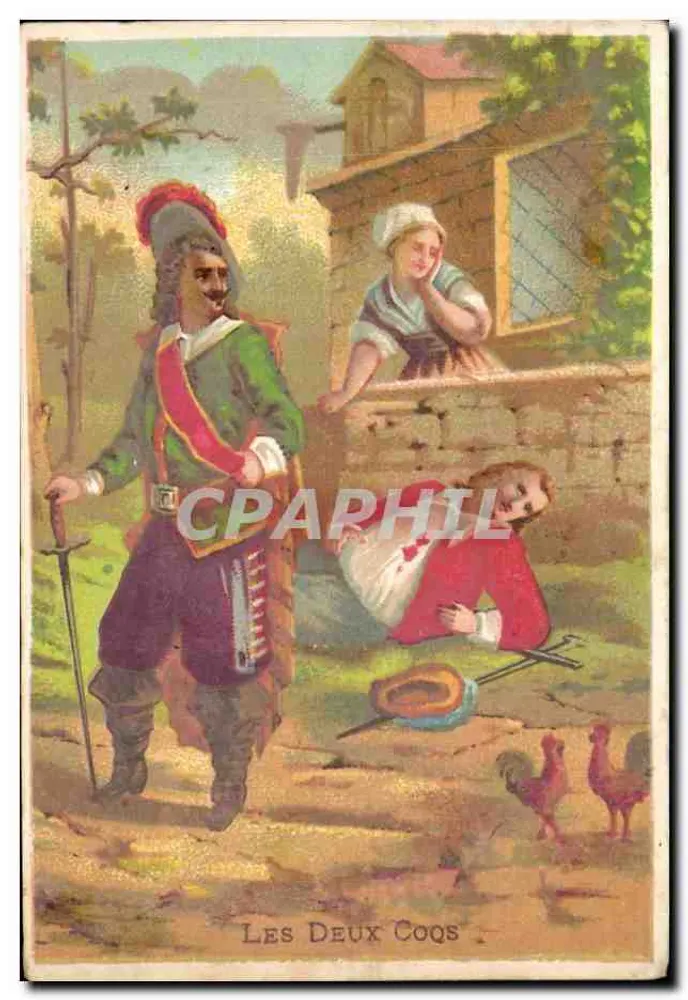Die beiden Hähne — Dorfszene — P. Ponvert, Paris - Vorderseite