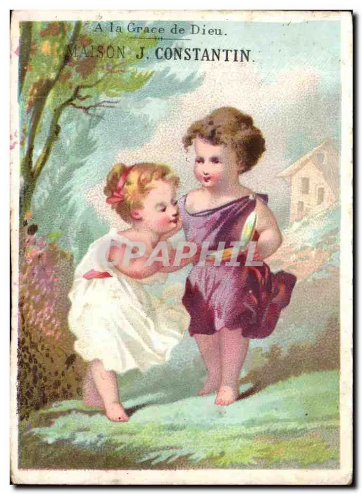 Zwei Kinder spielen — Werbeillustration — Maison J. Constantin, La Rochelle - Vorderseite