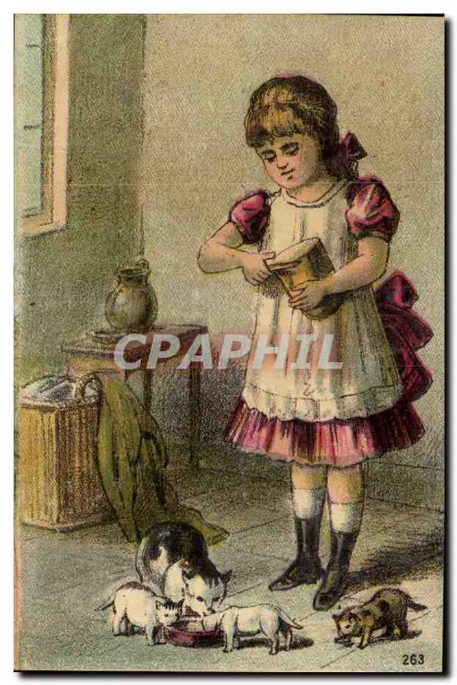 Menina alimentando gatinhos — editor desconhecido, n° de série 263 - Frente