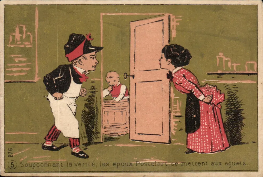 Die Eheleute Postulart sind auf der Hut — sie vermuten die Wahrheit — Verlag: L. Dufour, Reims - Vorderseite