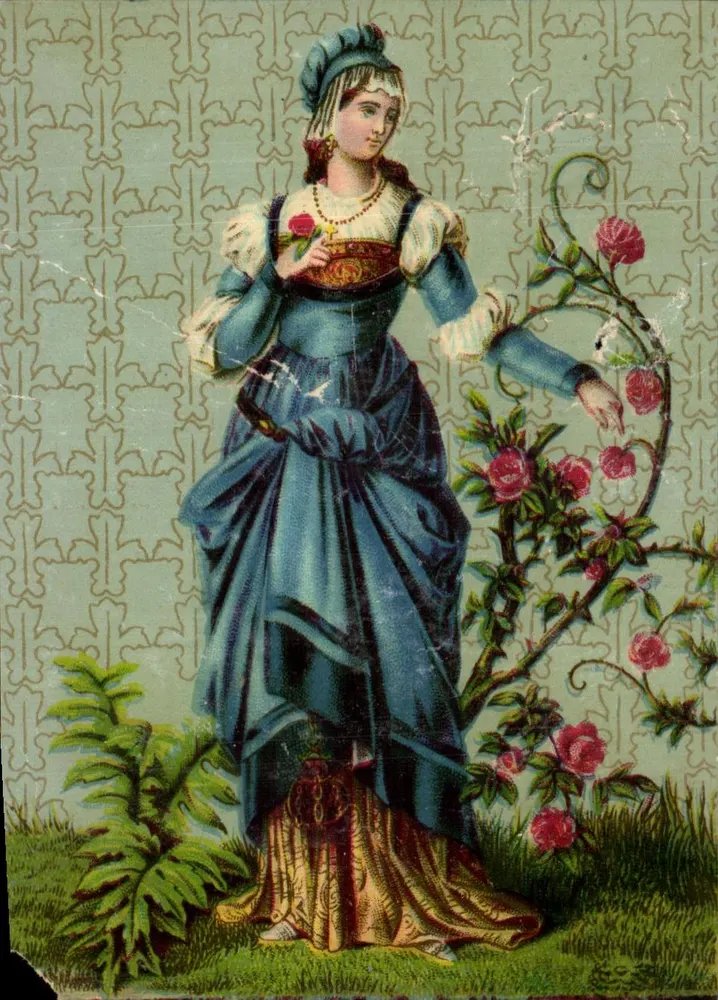 Frau in blauer Robe mit Rose — Typ. Gombert, Merlin et Halluin (Nord) — Paul Airesse, Cambrai - Vorderseite