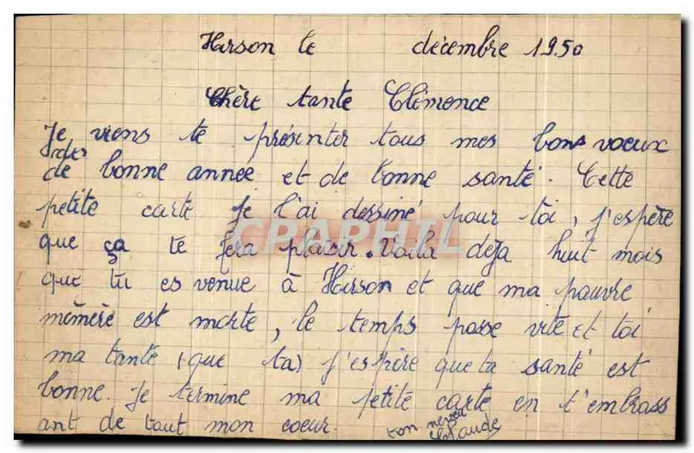 Vila nevada — desenho de criança — datada por volta de 1950 - Verso