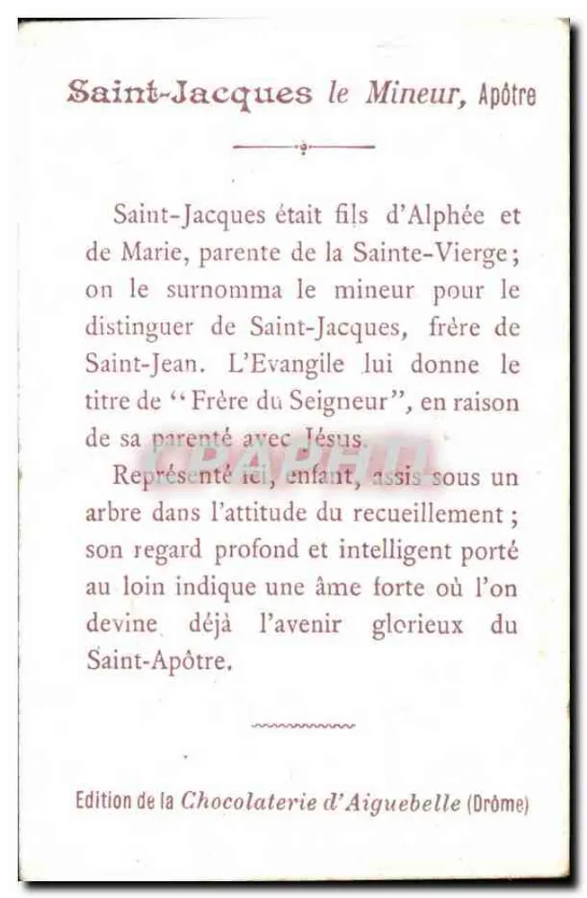 San Jacinto el Menor Apóstol — Edición de la Chocolatería d'Aiguebelle (Drôme) - Reverso