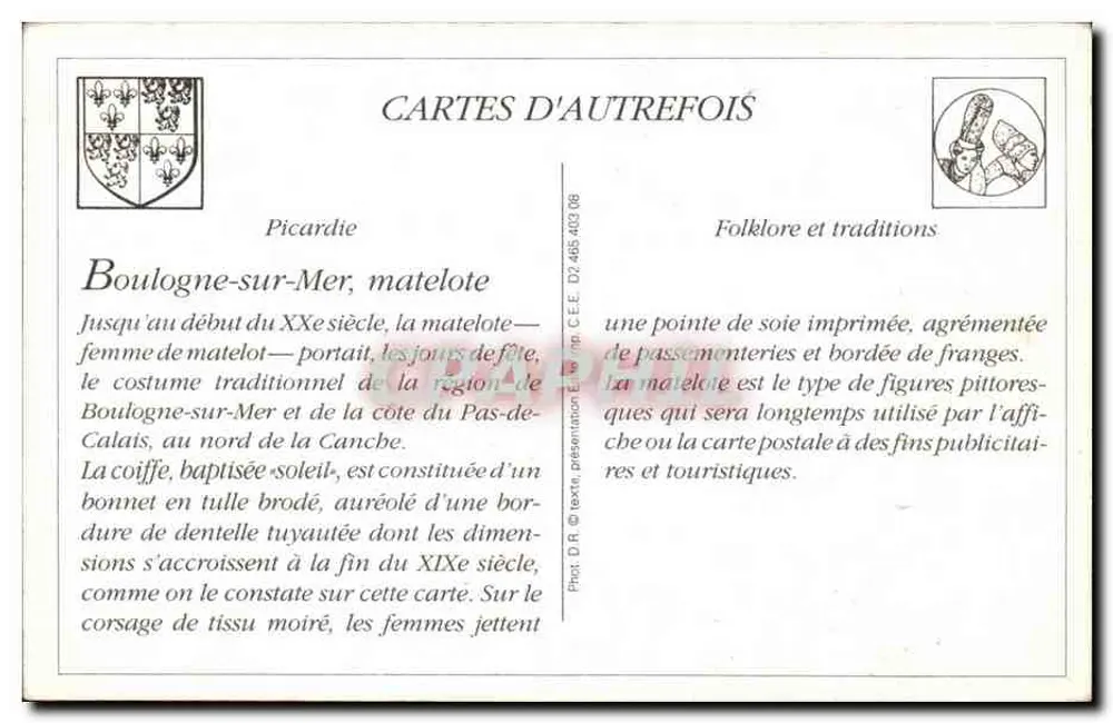 Matelote de Boulogne-sur-Mer — traje tradicional — Cartas de Outrora - Verso
