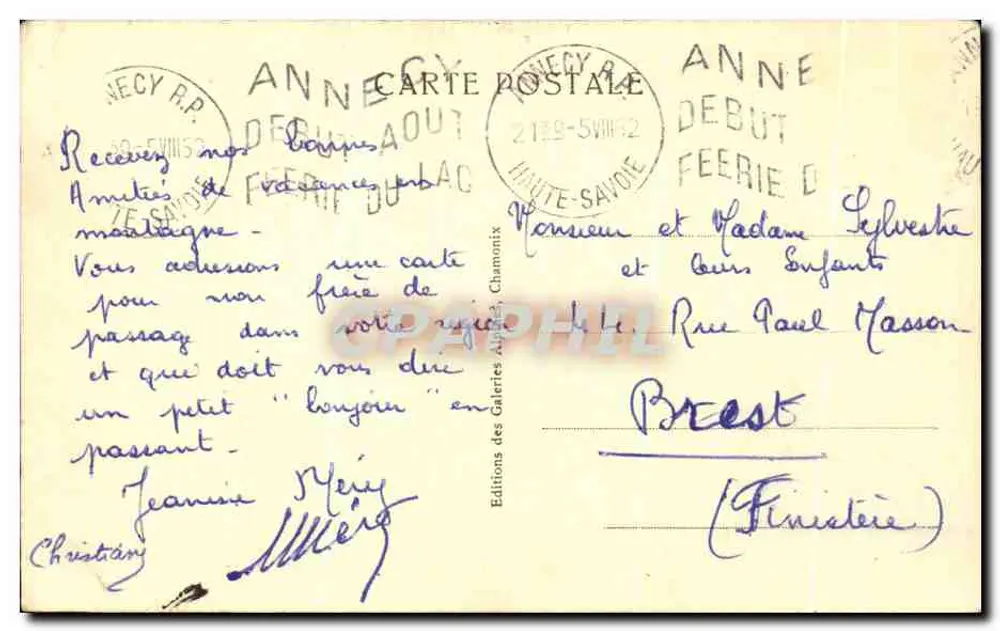 Chamonix — Plano-Praz e as Agulhas — Edições das Galerias Albert Chamonix, n°80 - Verso
