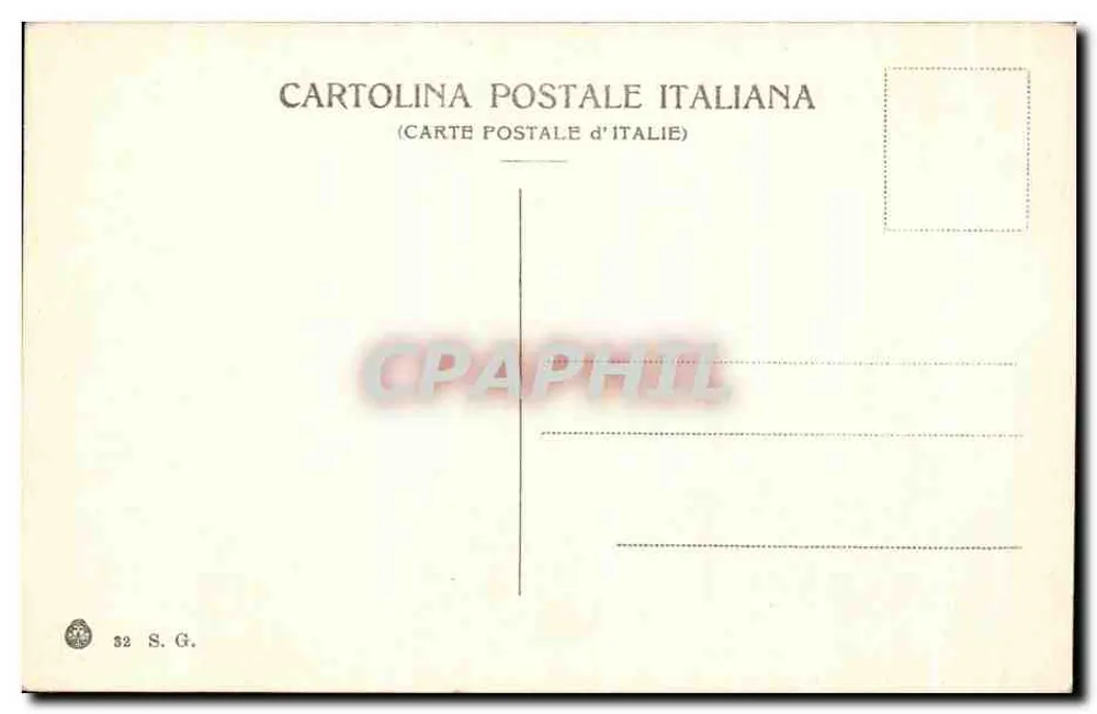 Isola Bella (Lago Maggiore) — vista da ilha com montanhas nevadas — Cartolina Postale Italiana n°32 S.G. - Verso