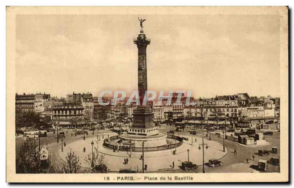 Place de la Bastille — colonne de la Bastille avec statue de la Liberté — éditeur Cadman, n° 15 - Frente
