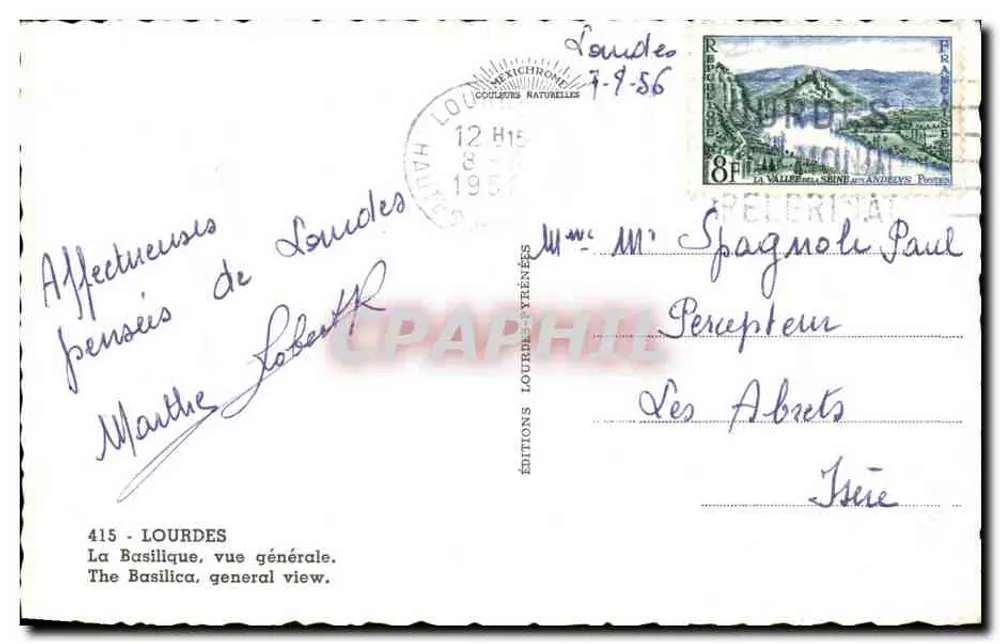 Lourdes — A Basílica, vista geral — Éditions Lourdes-Yrénées, n° 415 - Verso