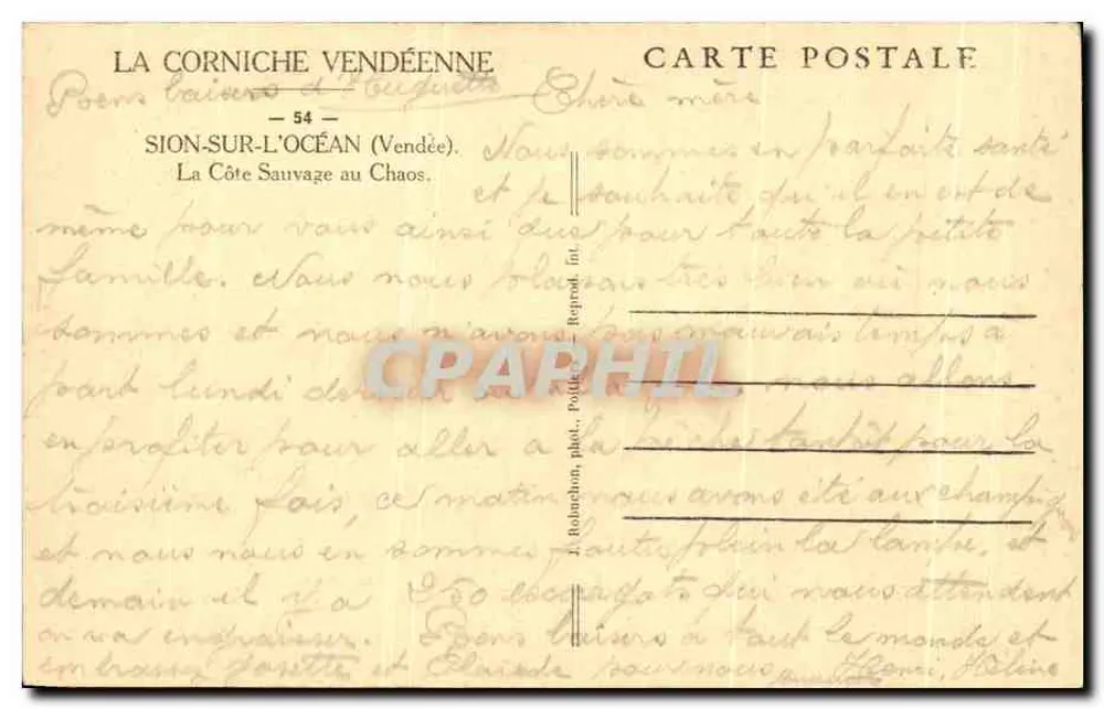 Die Vendée-Küste — Sion-sur-l'Océan (Vendée) — Die Wilde Küste am Chaos — J. Rolandchon, phot. Polt. - Rückseite