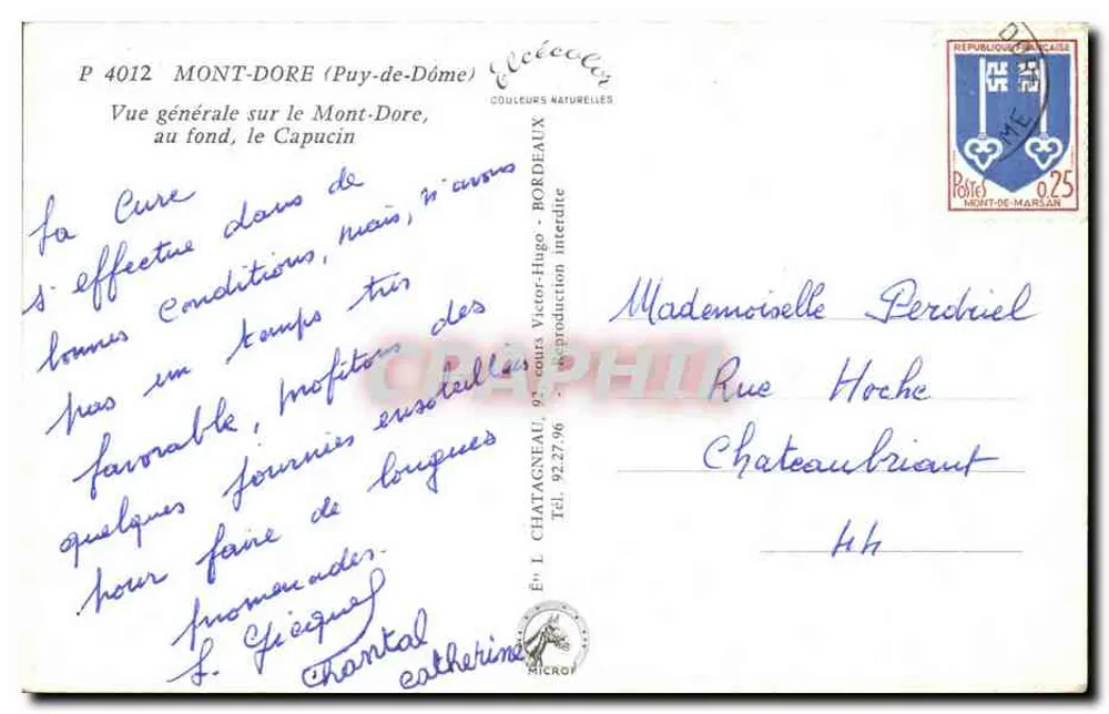 Mont-Dore — Vista geral, o Capucin no fundo — Editora Elcée, n° P 4012 - Verso