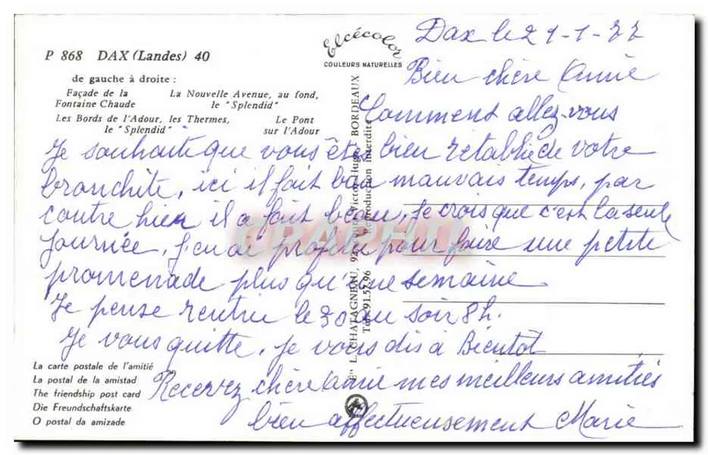 डैक्स — डैक्स के स्मृति — संपादक लेचाटलेन, संख्या P 868 - पीछे