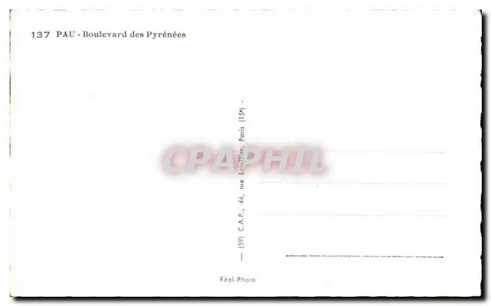 Pau - Boulevard des Pyrénées — vista das montanhas — Féal-Photo, n°137 - Verso