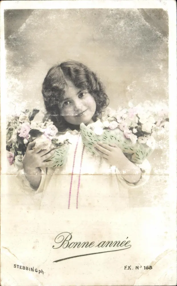 Fille tenant des bouquets — Bonne année — STEBBINGph, F.K. N° 168 - Frente