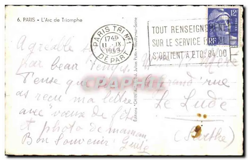 Paris - O Arco do Triunfo — Éditions CHANTAL, n°6 - Verso