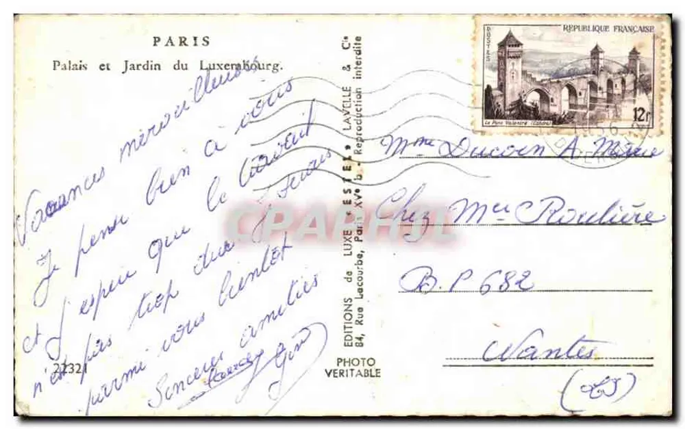 Palast und Garten des Luxembourg — Paris — Verlag Estel - Rückseite