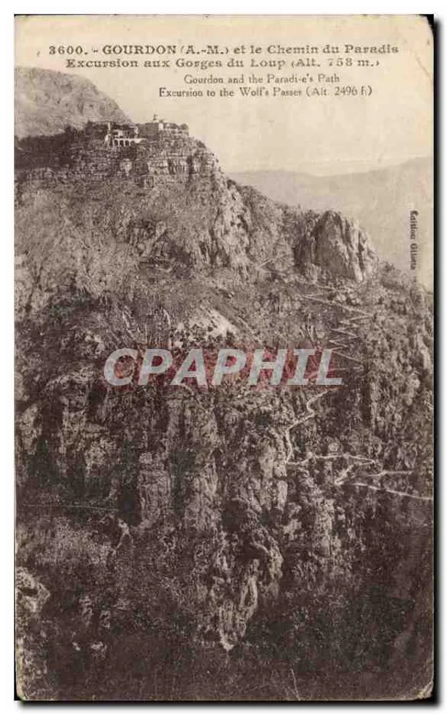 Gourdon (A.M.) et le Chemin du Paradis — vue des Gorges du Loup (Alt. 758 m.) — Édition Giletta - Vorderseite