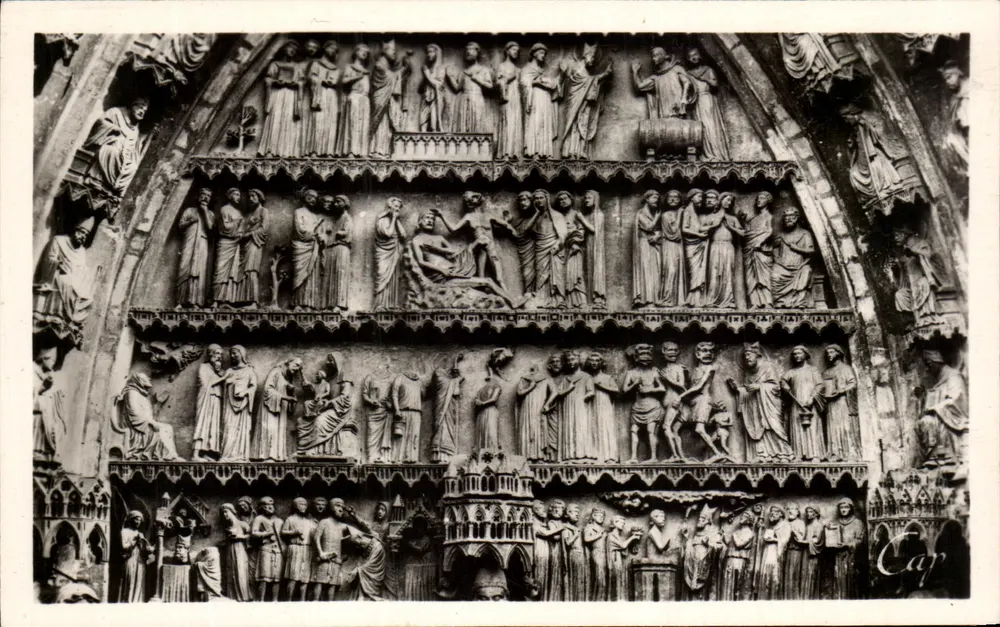 Die Kathedrale - Tympan des Nordportals — Szenen aus dem Leben des hl. Rémi und des hl. Nicaise — Antike Ansichtskarte — Nr. 261 - Vorderseite