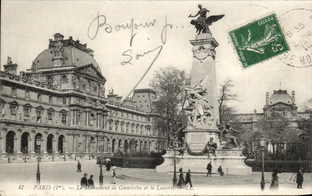 Paris (1º) — O Monumento de Gambetta e o Louvre — LL. - Frente