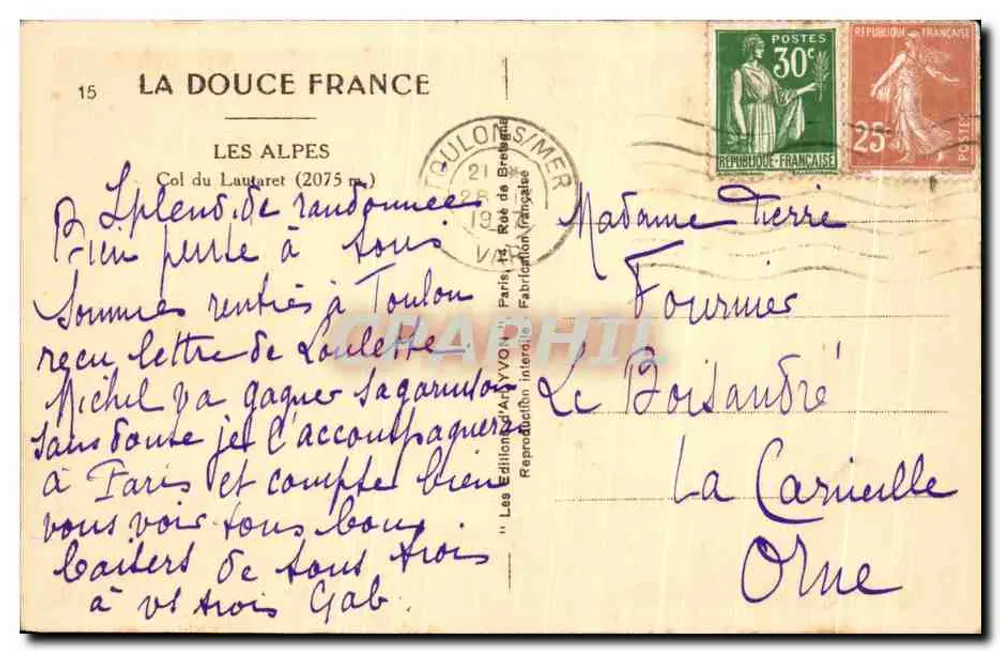 Col du Lautaret (2075 m) — Die Alpen — Editions La Douce France, Nr. 15 - Rückseite