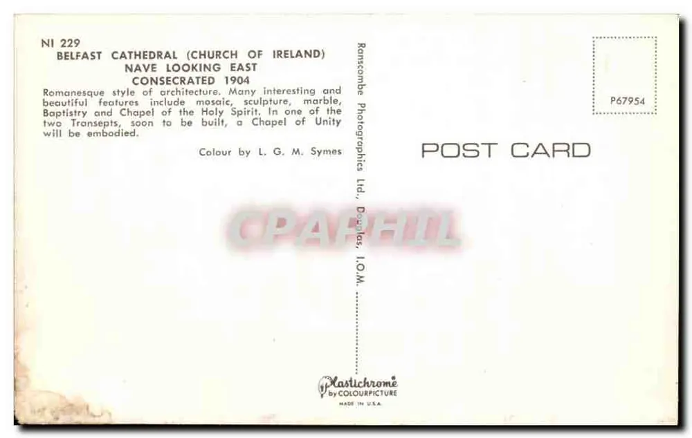 Catedral de Belfast — Nef vista para leste — editor Ramscombe Photographics Ltd, Douglas, I.O.M. - Verso