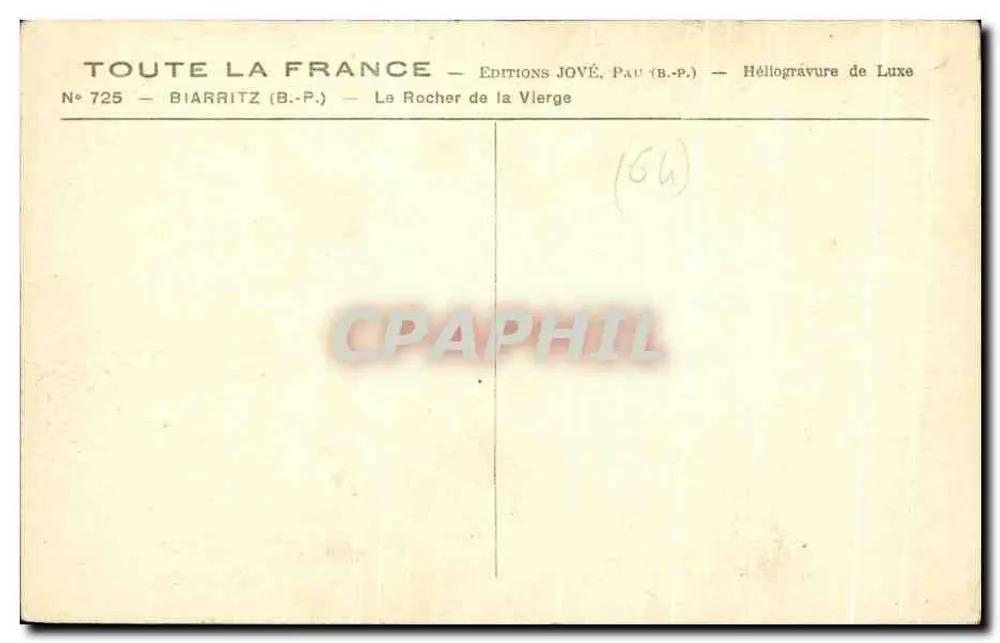 Biarritz — O Rochedo da Virgem — Edições Jové, Pau (B.P.) - Verso