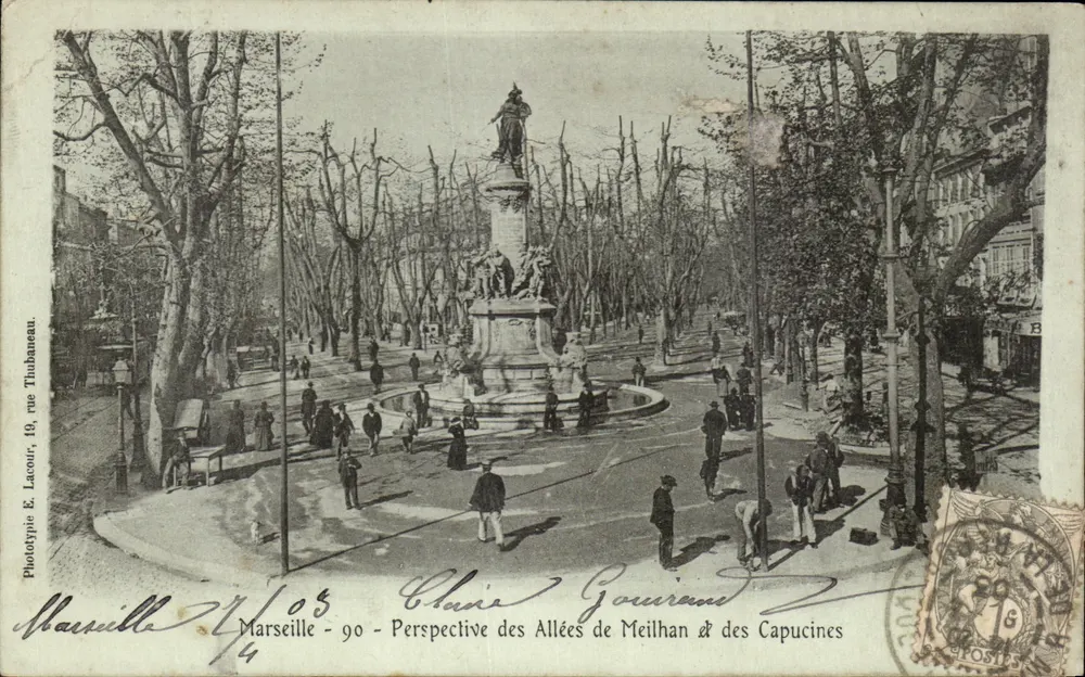 Marseille - 90 - Perspektive der Allées de Meilhan & des Capucines — Phototypie E. Lacour, 19, rue Thubaneau - Vorderseite