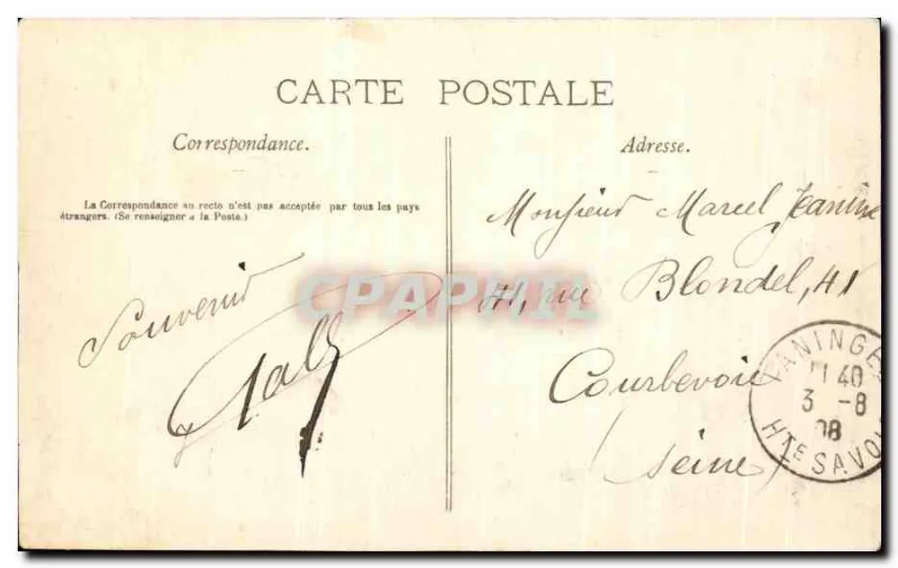 Vale do Giffre — Garganta da Serraz — Bilhete postal antigo n°1275, editor desconhecido - Verso