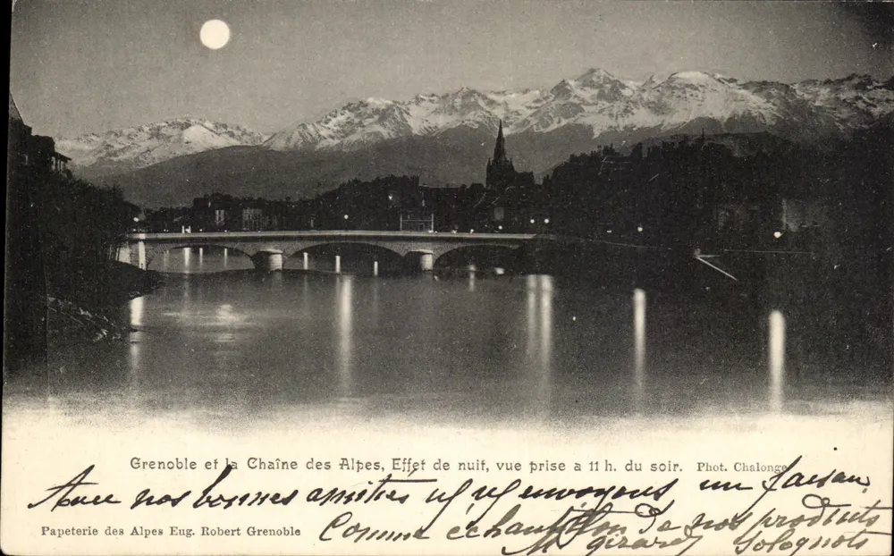 Grenoble und die Alpenkette — Nachtleuchteffekt, Aufnahme um 23 Uhr — Papeterie des Alpes Eug. Robert Grenoble - Vorderseite