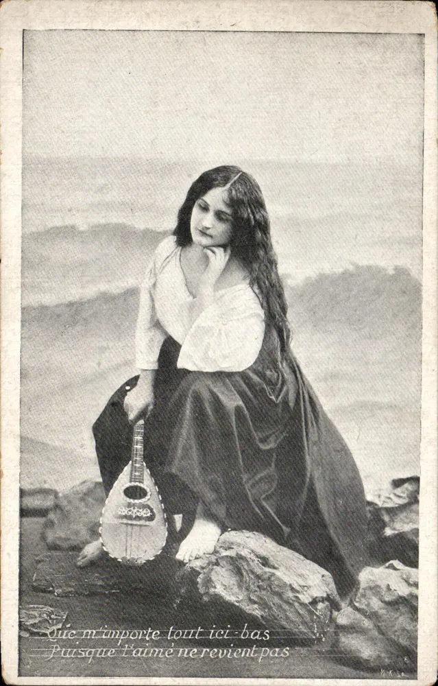 Junge Frau mit Mandoline — poetischer Text — H. Rose - Vorderseite