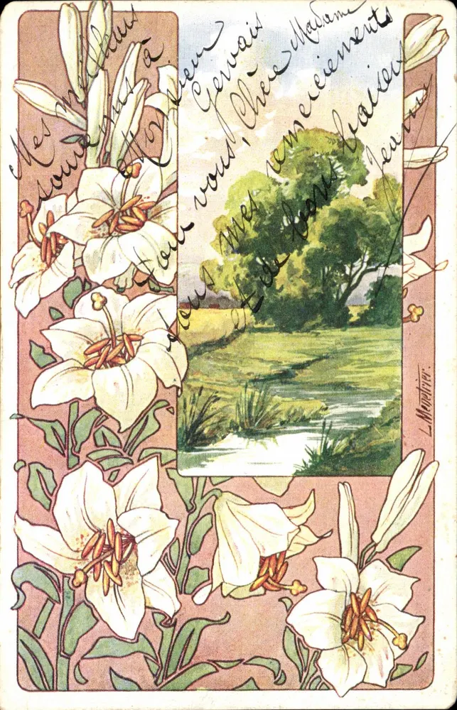 Lilás — paisagem com rio — L. Montier - Frente
