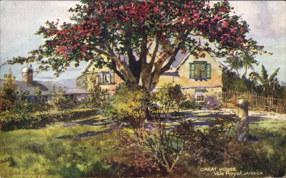 Great House, Vale Royal, Jamaica — vista de uma casa sob um grande árvore florescente — editor Oliette, n° 4001 - Frente