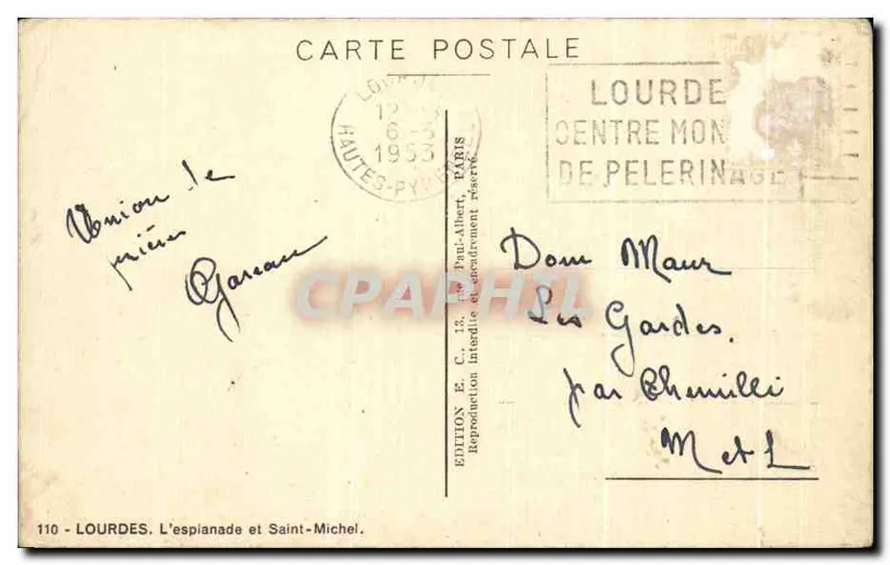 Lourdes — L'esplanade et Saint-Michel — Édition E. C. 110 - Verso