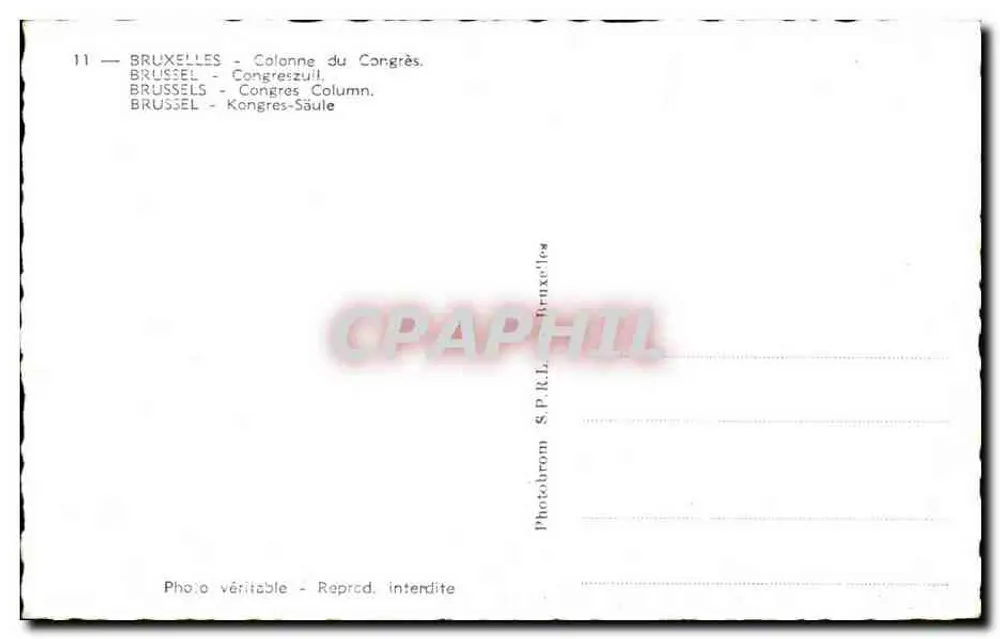 Bruxelas — Coluna do Congresso — Photobrom S.P.K.L. n°11 - Verso