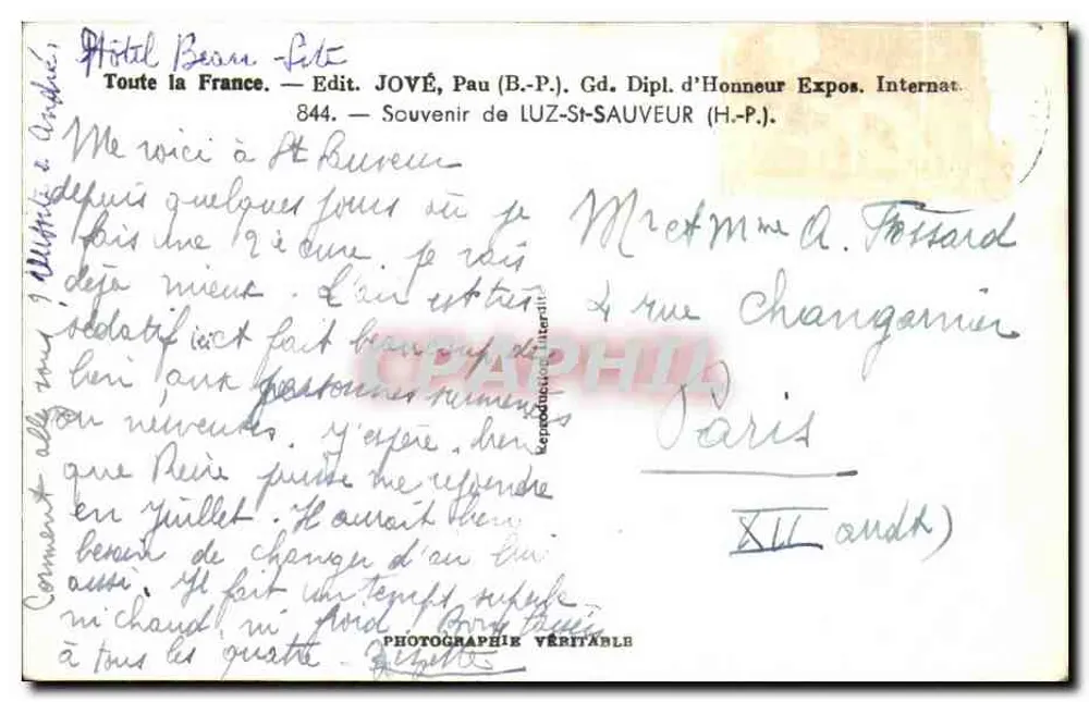 Luz-St-Sauveur — Lembrança de Luz-St-Sauveur — Jové, Pau (B.P.) - Verso