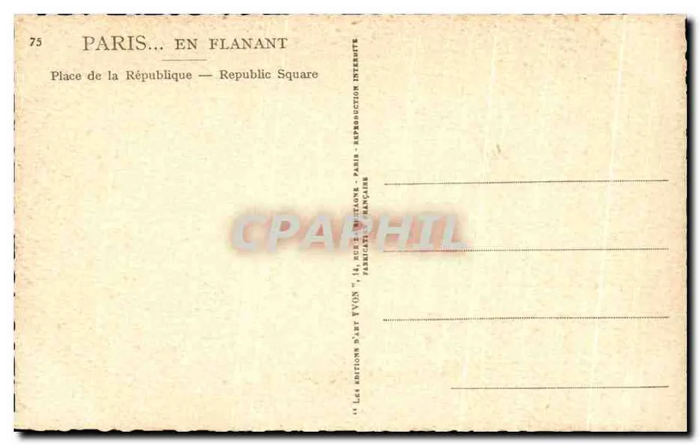Place de la République — Paris — Éditions d'Art Tyvon - Verso