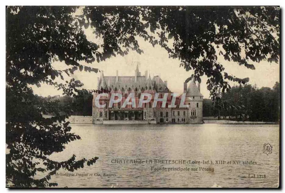 Castelo de La Brétesche (Loire-Inf.) — Facha principal sobre o lago — Héloïse Dugas et Cie, Nantes, n° I.1218 - Frente