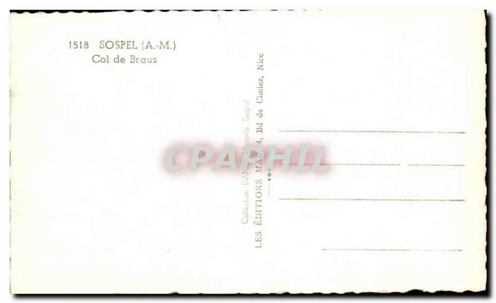 Os Lacets para Sospel — Col de Braus (A.M.) Alt. 990 m — Éditions Sospel - Verso