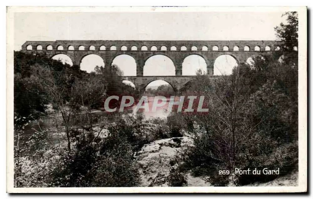 Ponte du Gard — vista do famoso aqueduto romano — Edição La Cigogne, Marselha, n° 269 - Frente