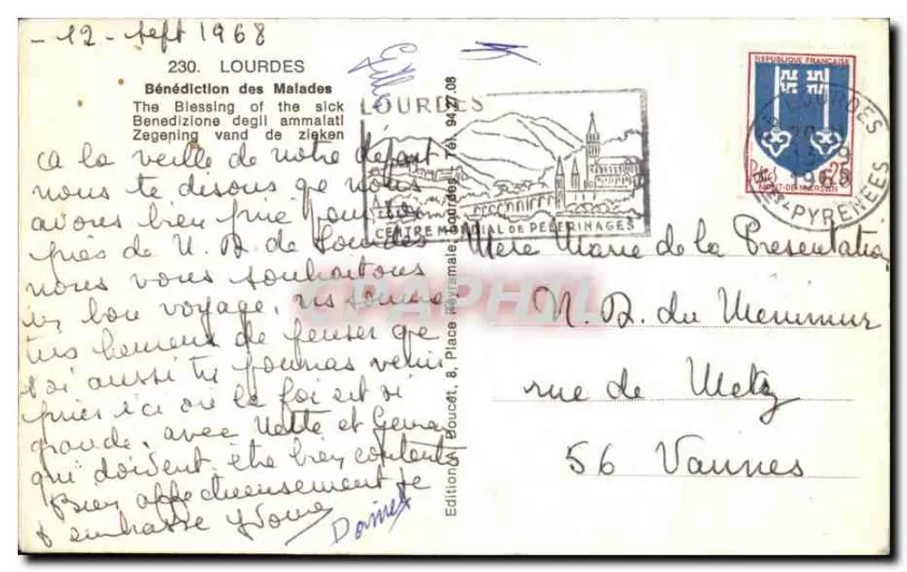 Lourdes — Bênção dos doentes — Editor Edlux, n°230 - Verso