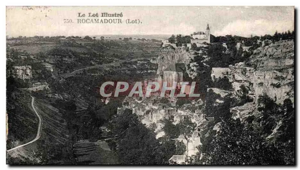 Rogamadour (Lot) — vista panorâmica do vilarejo alto — Le Lot Illustré, n°750 - Frente