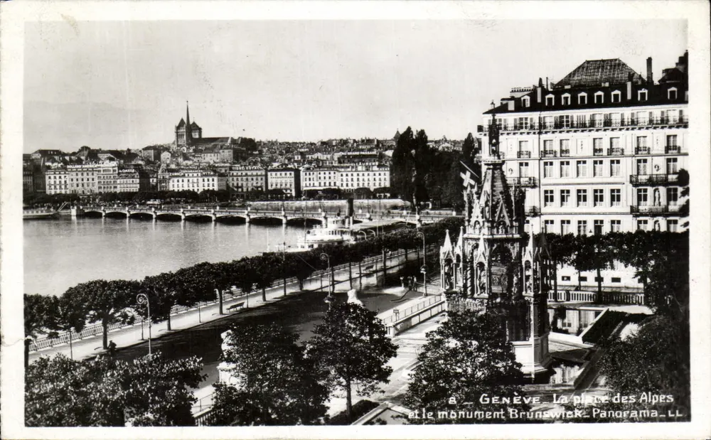 Genf — Die Place des Alpes und das Monument Brunswick — Panorama LL - Vorderseite