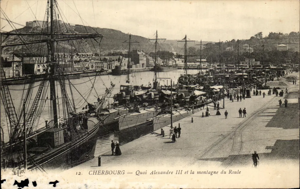 Cherbourg — Quai Alexandre III und der Berg Roule — Verlag E.P.D. n°12 - Vorderseite