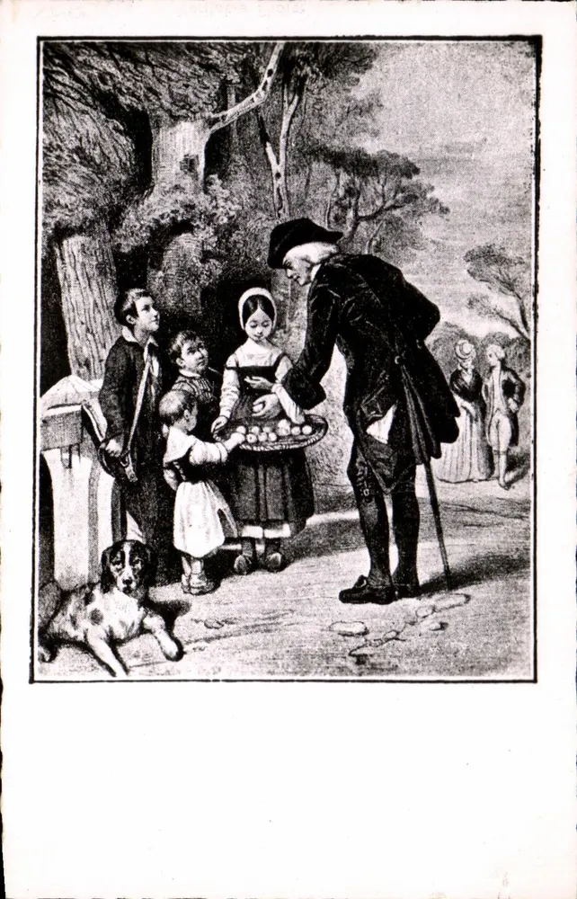 J.-J. Rousseau bei der Fête de La Barre — Holzschnitt des 18. Jahrhunderts — - Vorderseite