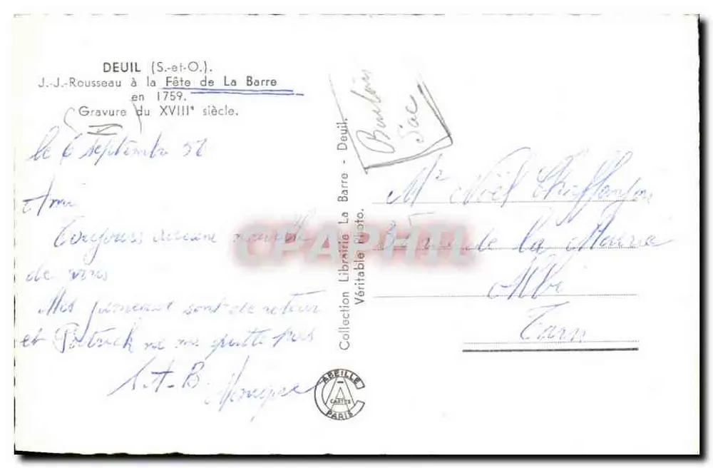 J.-J. Rousseau bei der Fête de La Barre — Holzschnitt des 18. Jahrhunderts — - Rückseite